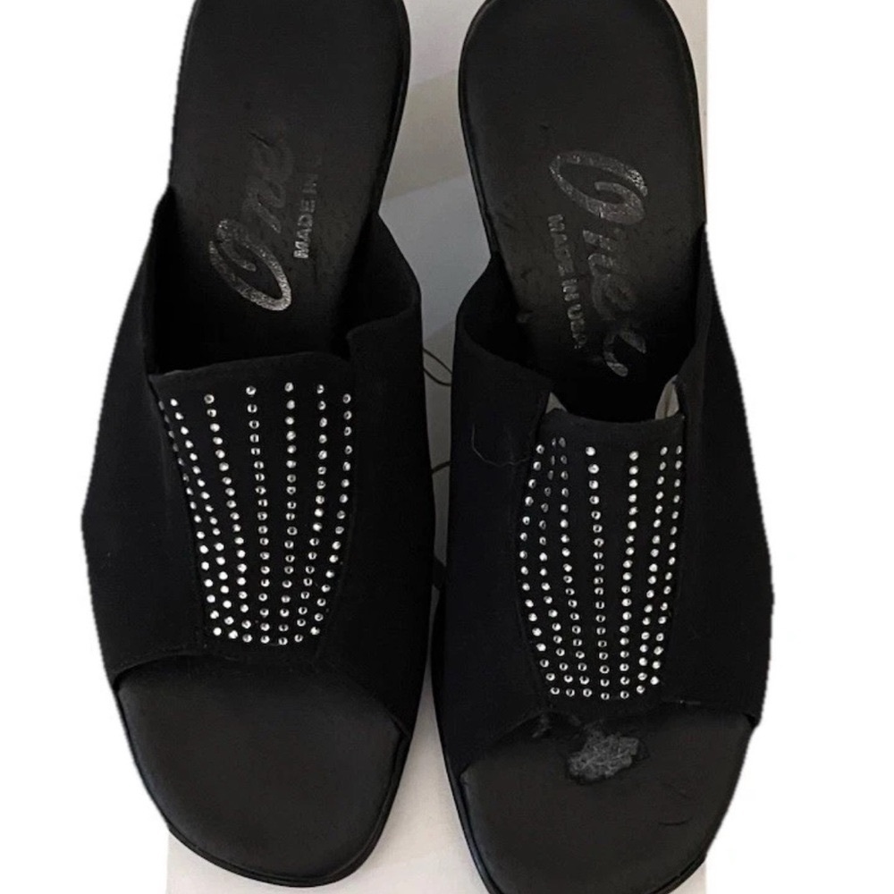 Onex Finest Black Rhinestone Slide Sandals – Size 6M - Picture 2 of 8
